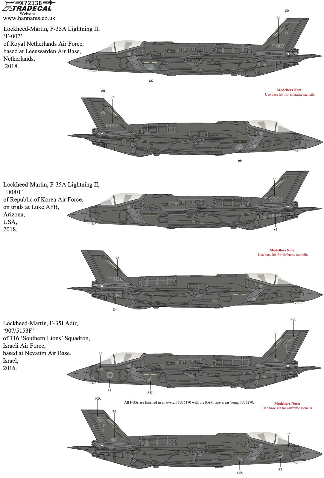 Xtradecal 72338 1:72 Lockheed-Martin/Mitsubishi F-35A/B Lightning II