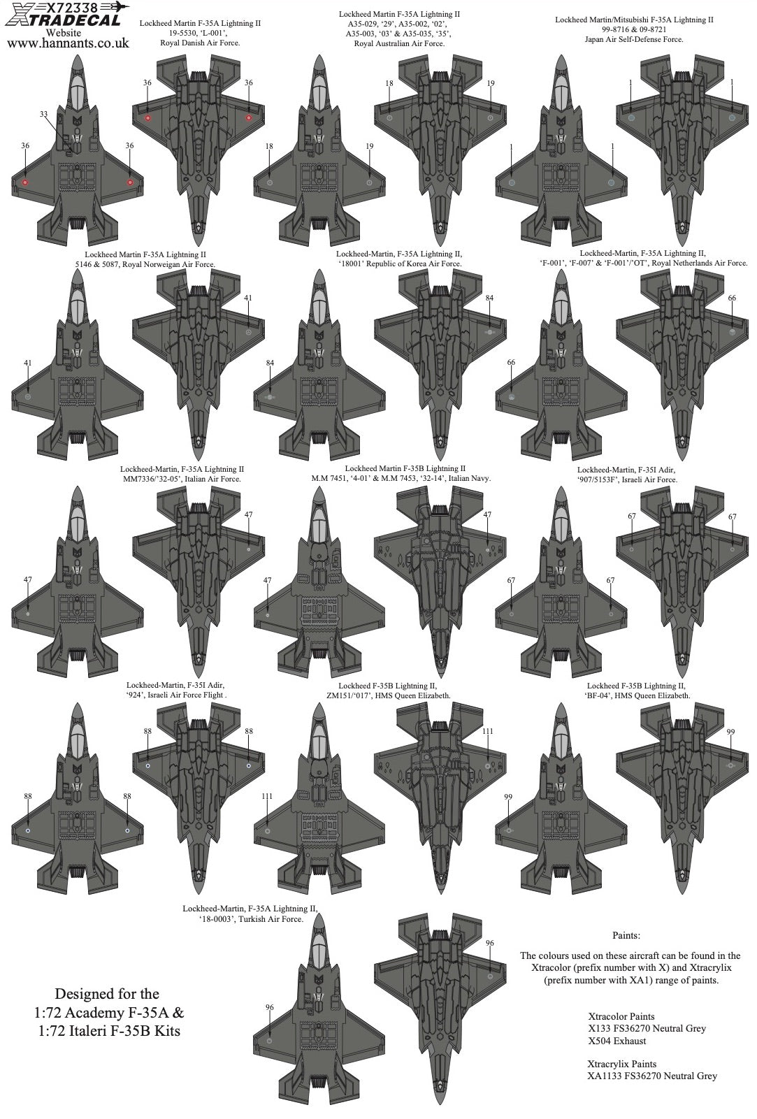 Xtradecal 72338 1:72 Lockheed-Martin/Mitsubishi F-35A/B Lightning II