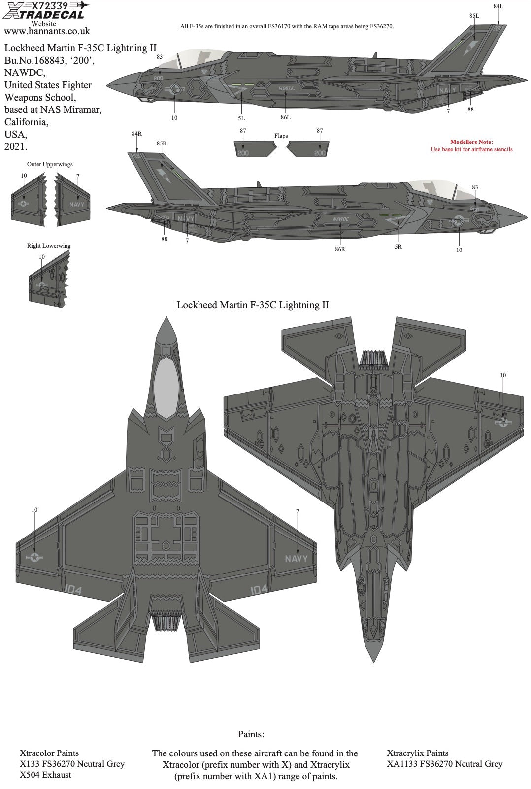 Xtradecal 72339 1:72 Lockheed-Martin F-35C Lightning II