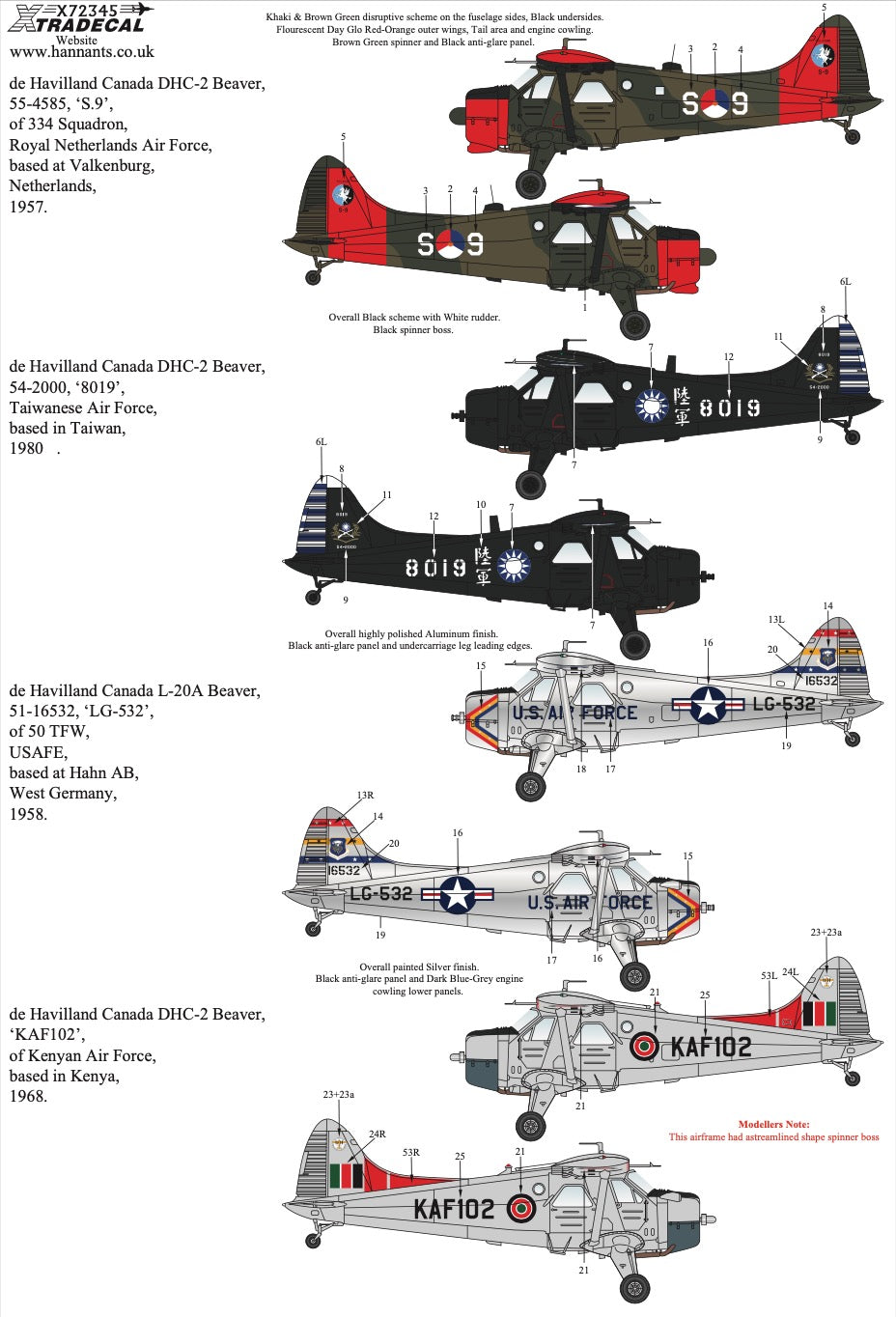 Xtradecal 72345 1:72 de Havilland Beaver Worldwide Collection