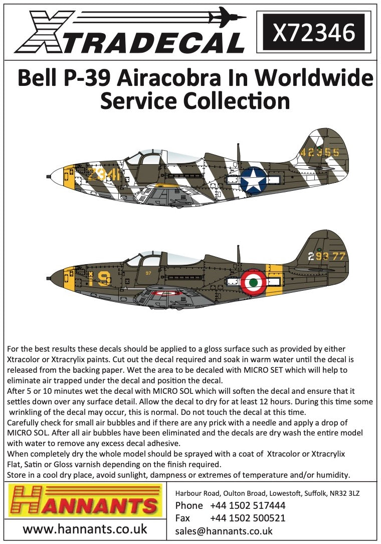 Xtradecal X72346 1:72 Bell P-39 Airacobra In Worldwide Service Collection