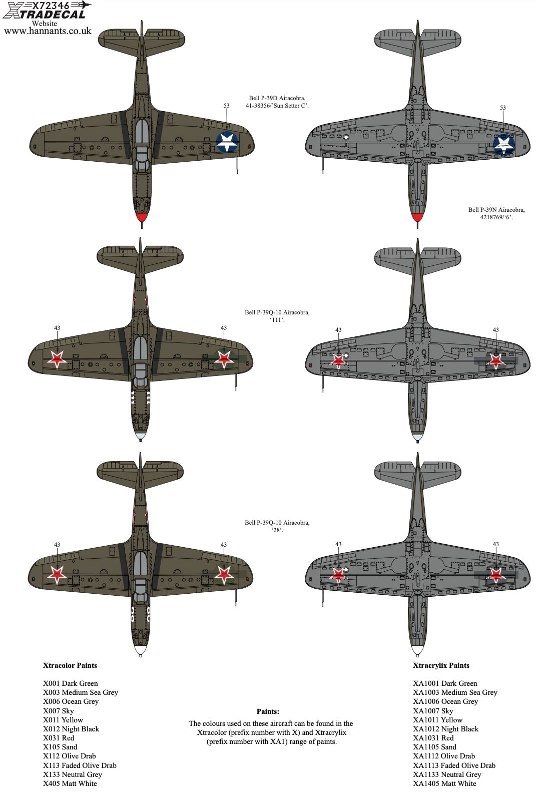 Xtradecal X72346 1:72 Bell P-39 Airacobra In Worldwide Service Collection