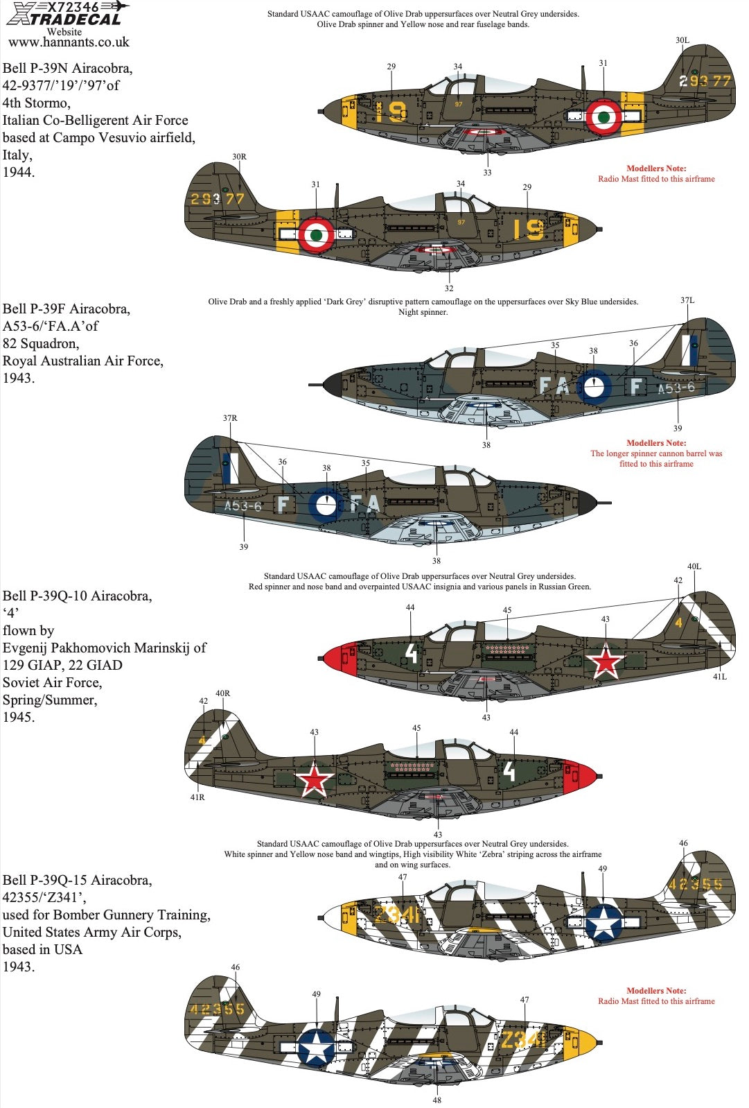 Xtradecal X72346 1:72 Bell P-39 Airacobra In Worldwide Service Collection