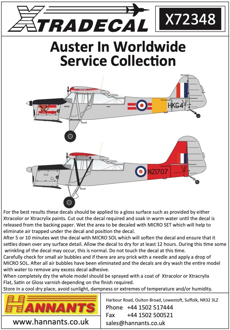 Xtradecal 72348 1:72 Auster In Worldwide Service Collection