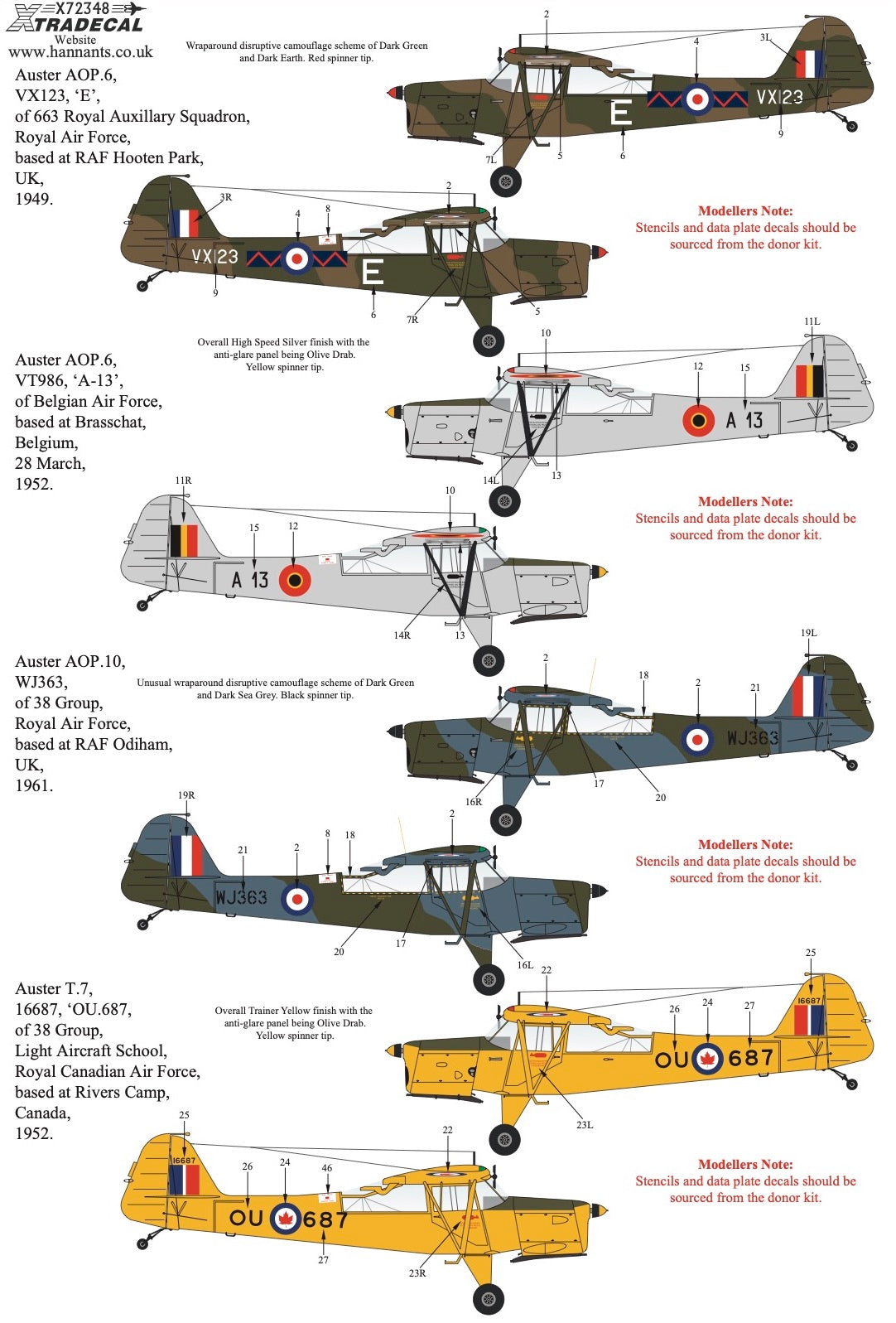 Xtradecal 72348 1:72 Auster In Worldwide Service Collection