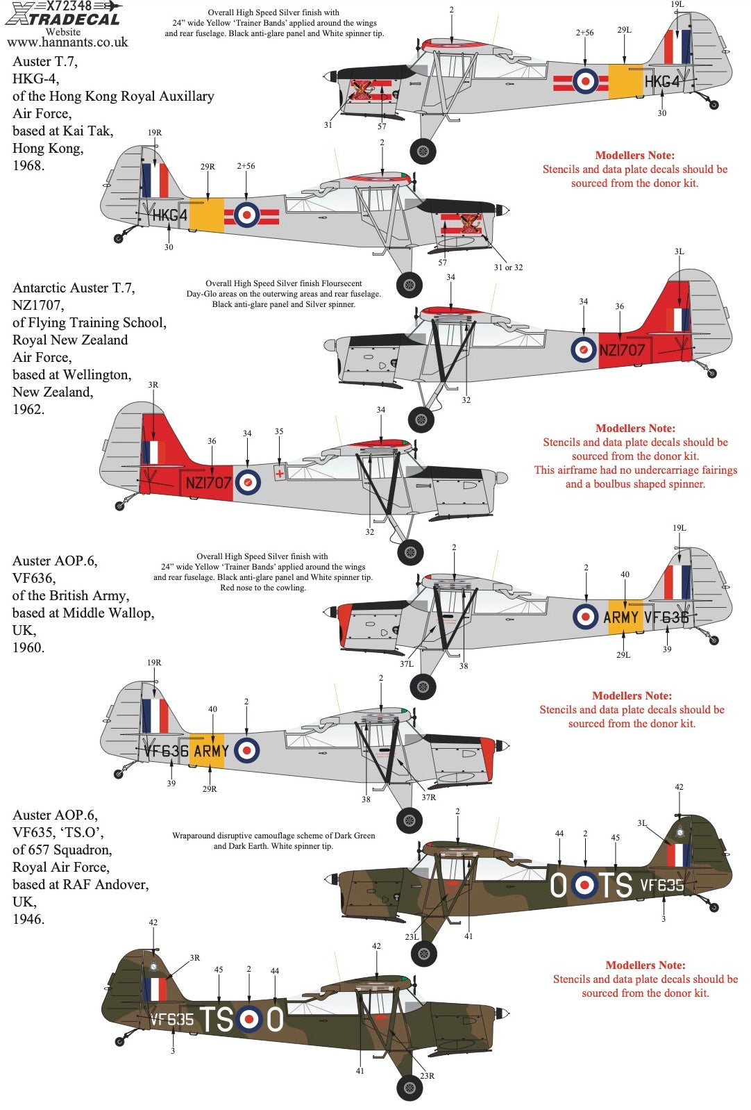 Xtradecal 72348 1:72 Auster In Worldwide Service Collection