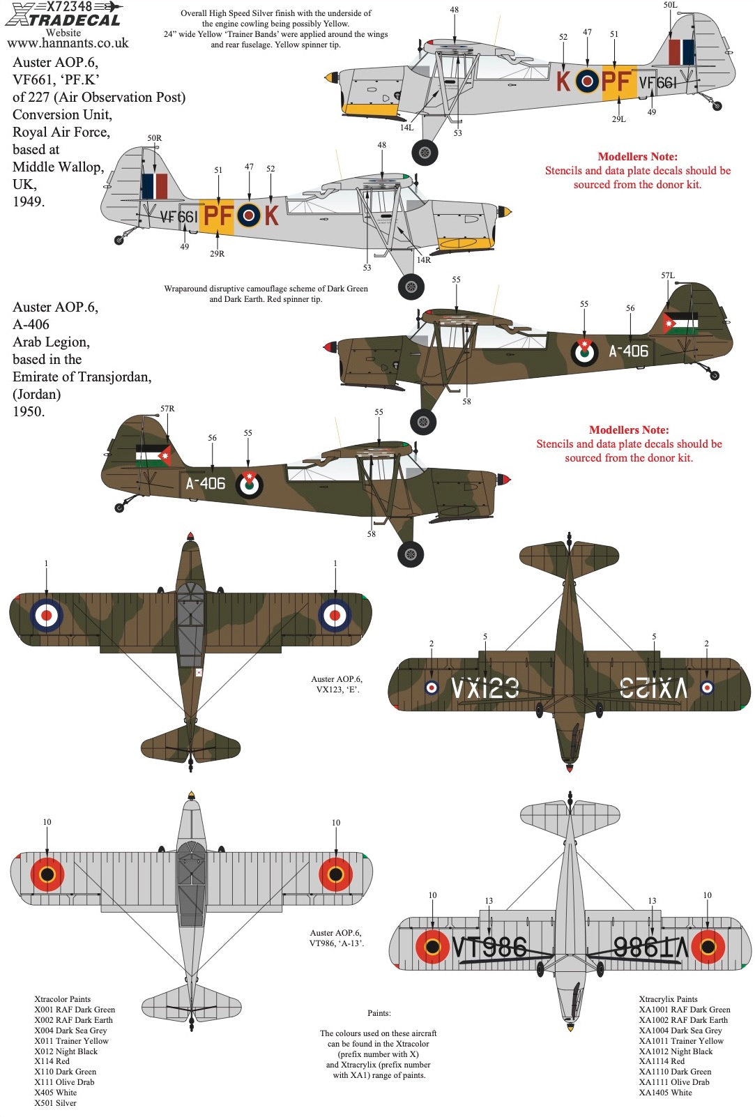 Xtradecal 72348 1:72 Auster In Worldwide Service Collection