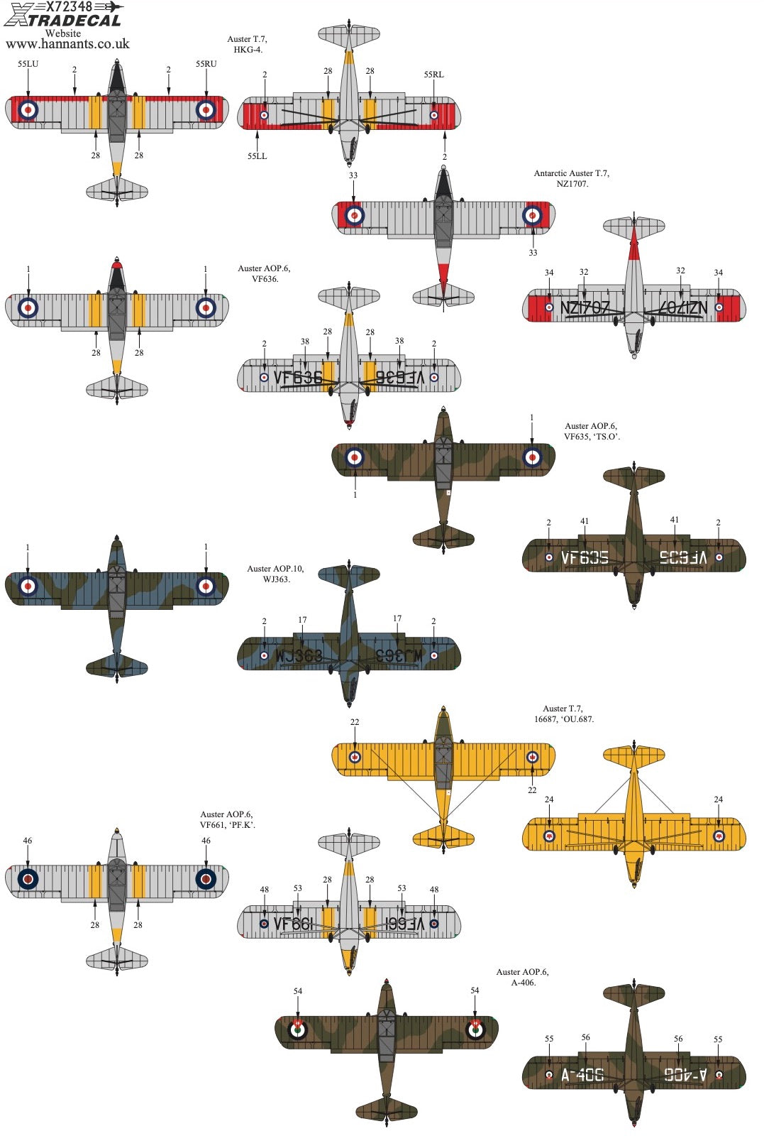 Xtradecal 72348 1:72 Auster In Worldwide Service Collection