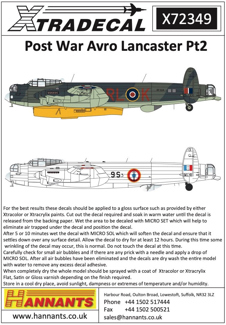 Xtradecal 72349 1:72 Post War Avro Lancaster Part 2