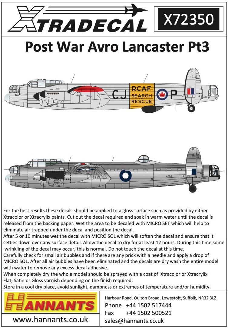 Xtradecal X72350 1:72 Post War Avro Lancaster Part 3