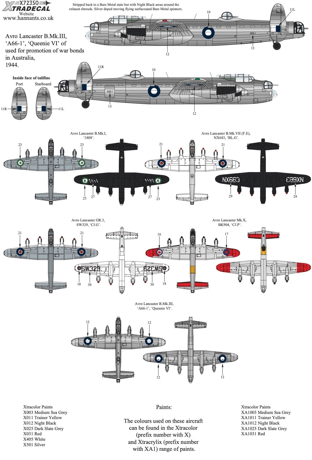 Xtradecal X72350 1:72 Post War Avro Lancaster Part 3