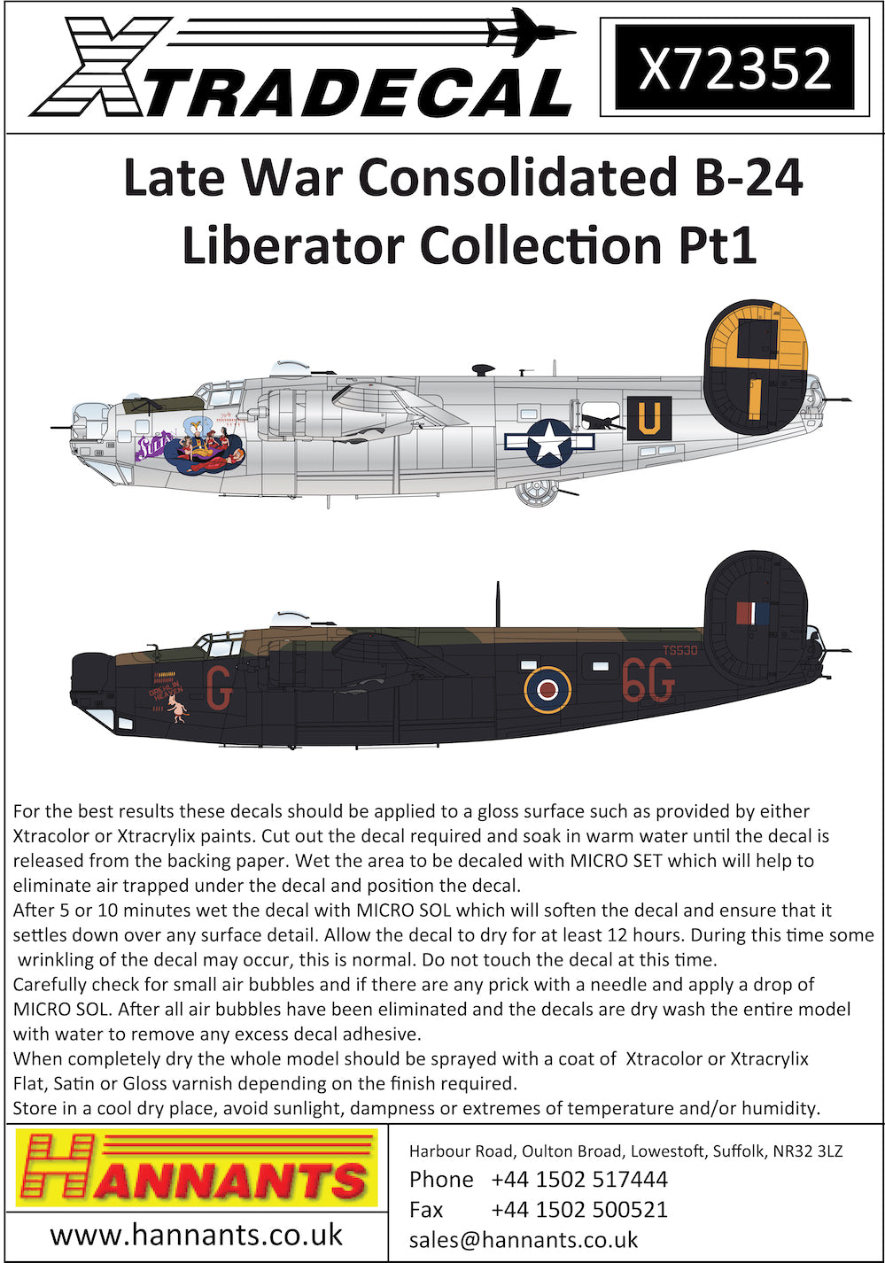 Xtradecal X72352 1:72 Late War Consolidated B-24 Liberator Collection Pt 1