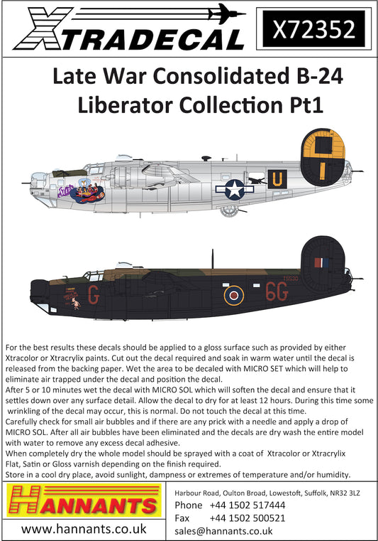 Xtradecal X72352 1:72 Late War Consolidated B-24 Liberator Collection Pt 1