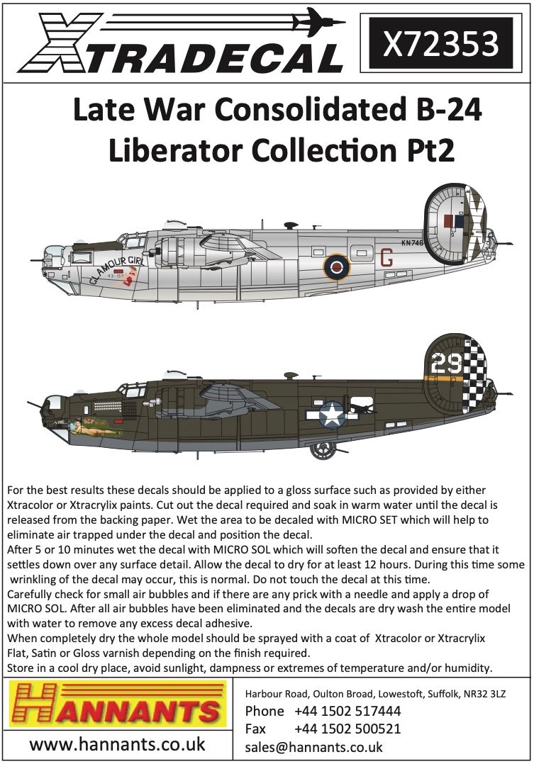 Xtradecal X72353 1:72 Late War Consolidated B-24 Liberator Collection Pt2