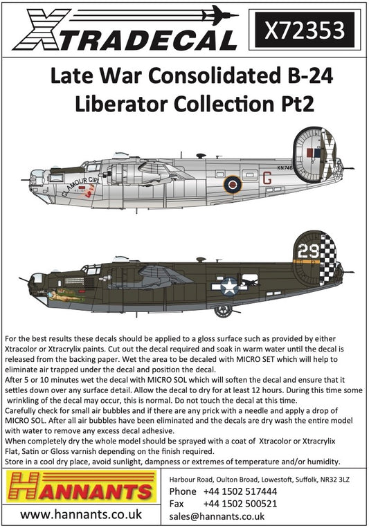 Xtradecal X72353 1:72 Late War Consolidated B-24 Liberator Collection Pt2