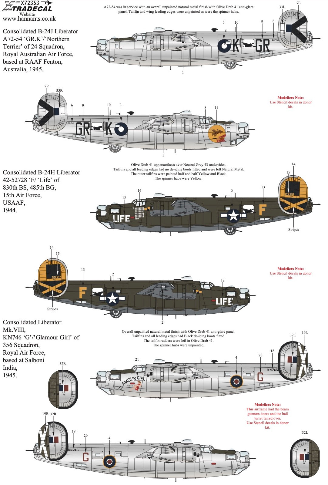 Xtradecal X72353 1:72 Late War Consolidated B-24 Liberator Collection Pt2