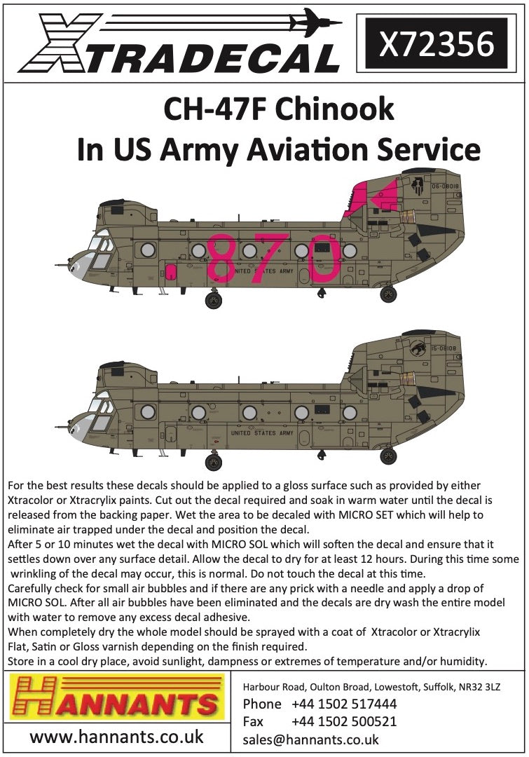 Xtradecal X72356 1:72 Boeing CH-47F Chinook In US Army Aviation Service