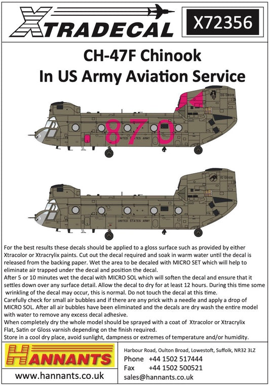 Xtradecal X72356 1:72 Boeing CH-47F Chinook In US Army Aviation Service