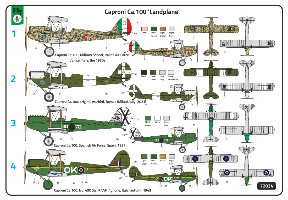 FLY 72034 1:72 Caproni Ca.100 'Landplane' I-M model, I-M clear parts, p/e parts