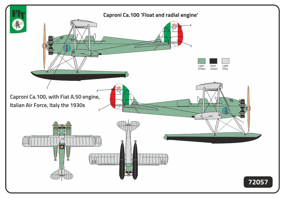 FLY 72057 1:72 Caproni Ca.100 'Floats and radial engine' I-M model, I-M clear parts