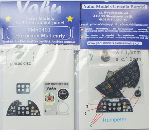 Yahu Models YMA2401 1:24 Hawker Hurricane Mk.I Photoetched instrument panels. Coloured.