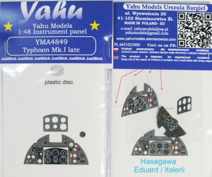 Yahu Models YMA4849 1:48 Hawker Typhoon Mk.I high quality, colour printed, etched cockpit instrument panel