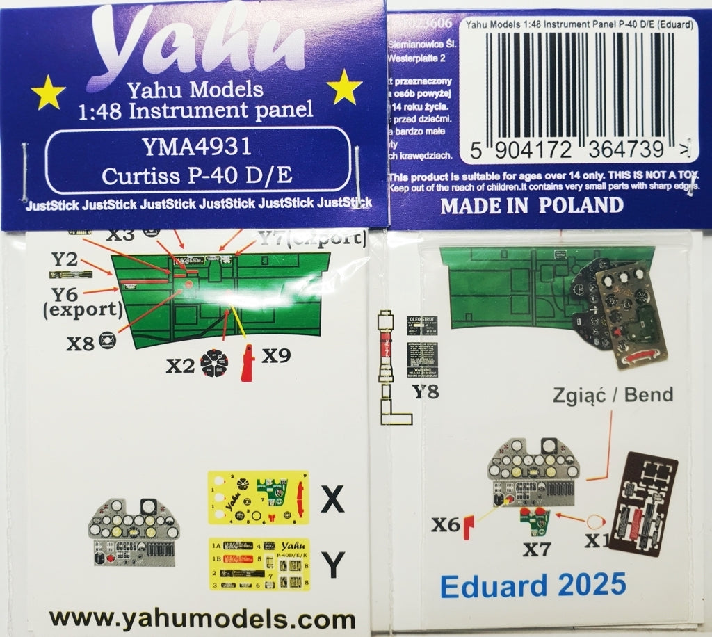 Yahu Models YMA4931 1:48 P-40E/P-40D Warhawk Photoetched instrument panels.