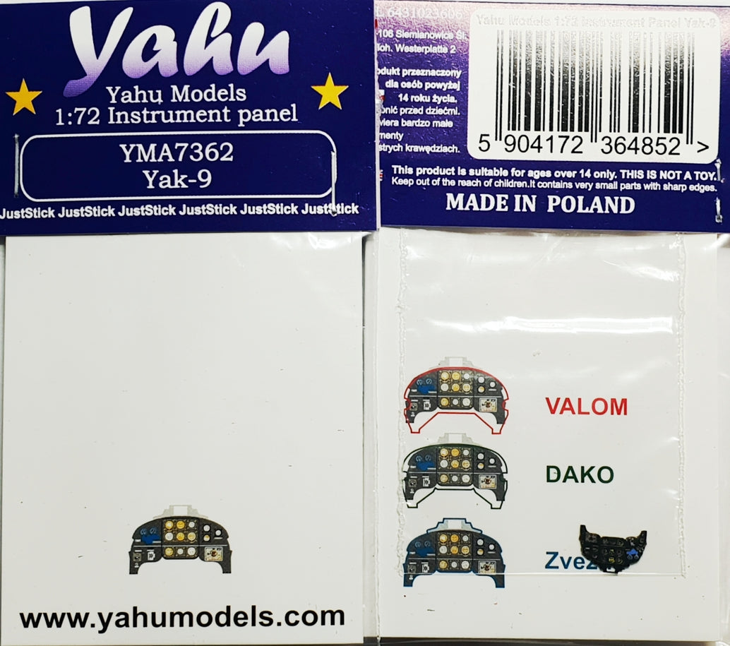 Yahu Models YMA7362 1:72 Yakovlev Yak-9 pre-painted, etched instrument panel