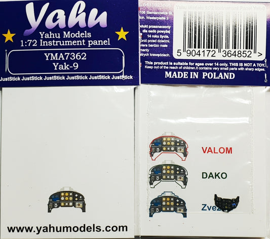 Yahu Models YMA7362 1:72 Yakovlev Yak-9 pre-painted, etched instrument panel