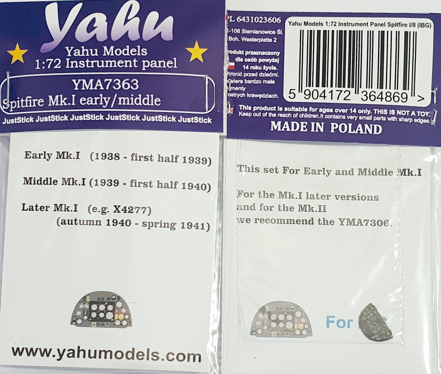 Yahu Models YMA7363 1:72 Supermarine Spitfire Mk.I early/Middle instrument panel