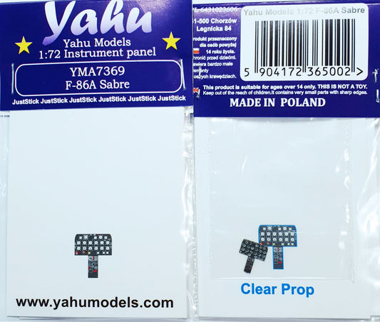 Yahu Models YMA7369 1:72 F-86A Sabre pre-painted, etched instrument panel