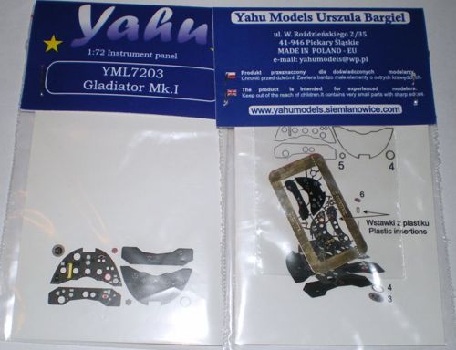 Yahu Models YML7203 1:72 Gloster Gladiator Mk.I etched cockpit instrument panel