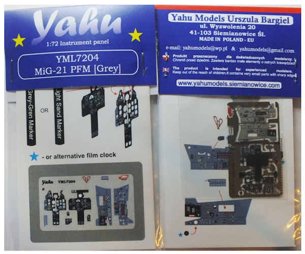 Yahu Models YML7204 1:72 Mikoyan MiG-21PFM (Grey) high quality, colour printed, etched cockpit instrument panel