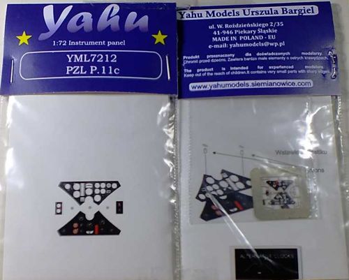 Yahu Models YML7212 1:72 PZL P.11C etched cockpit instrument panel