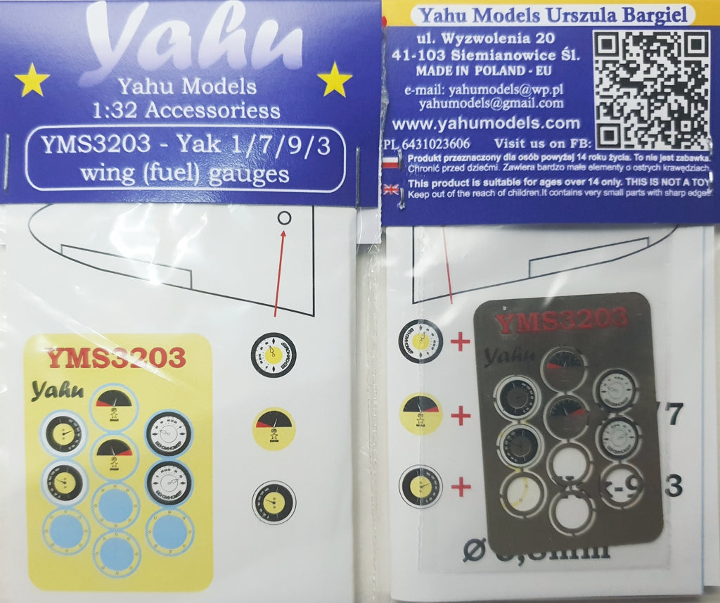 Yahu Models YMS3203 1:32 Yakovlev Yak-1/Yak-3/Yak-7/Yak-9 (wing) fuel gauges