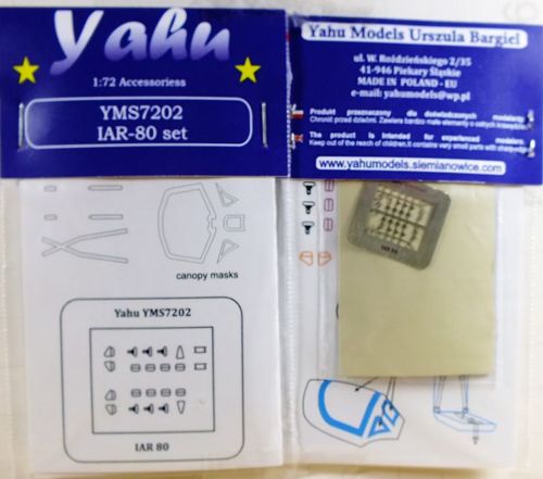 Yahu Models YMS7202 1:72 IAR-80 etched parts and canopy mask