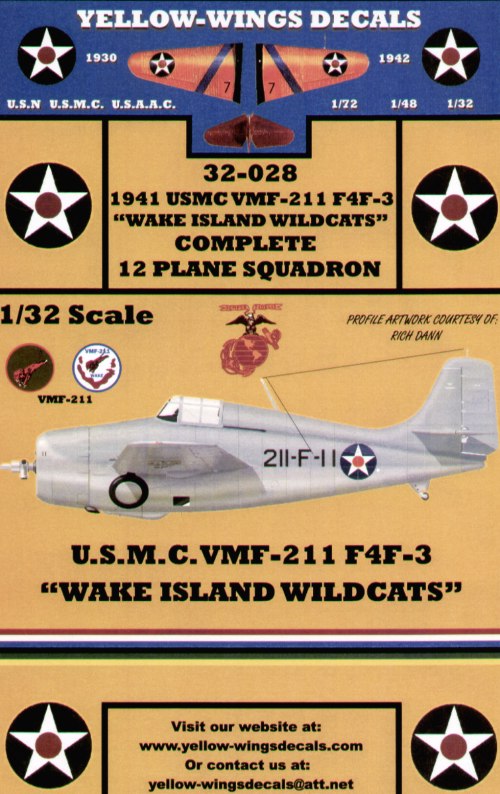 Yellow Wings 32028 1:32 Grumman F4F-3 VMF-211 `Wake Island Wildcats'