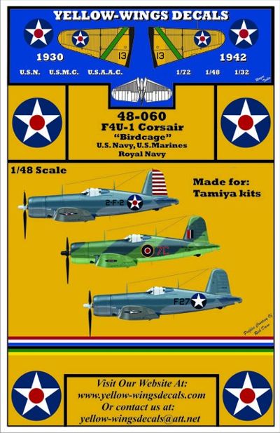 Yellow Wings 48-060 1:48 USN, USMC and RN Vought F4U-1 'Birdcage' Corsair