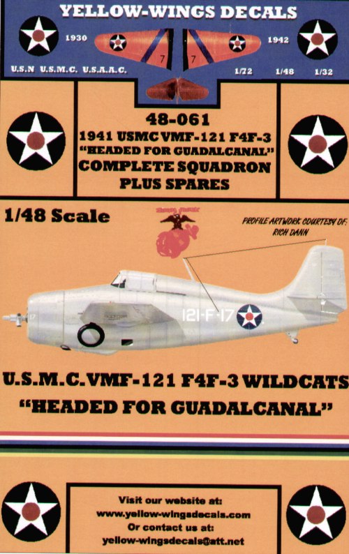 Yellow Wings 48061 1:48 Grumman F4F-3 Wildcat Wildcat VMF-121 Guadalcanal Markings