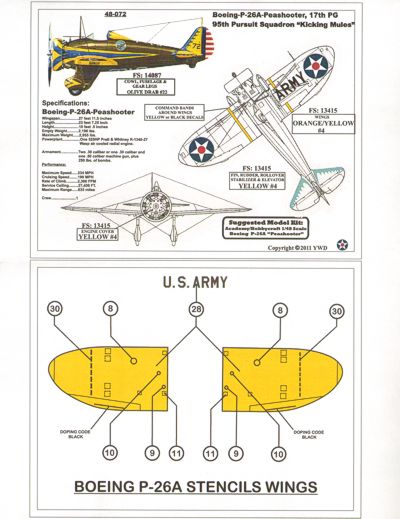 Yellow Wings 48072 1:48 USAAC Boeing P-26A/Curtiss P-36A