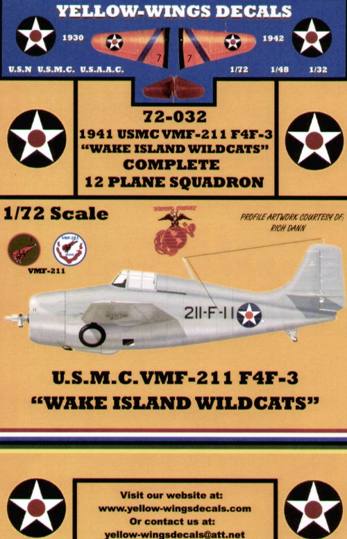 Yellow Wings 72032 1:72 Grumman F4F-3 Wildcat VMF-211 `Wake Island Wildcats'