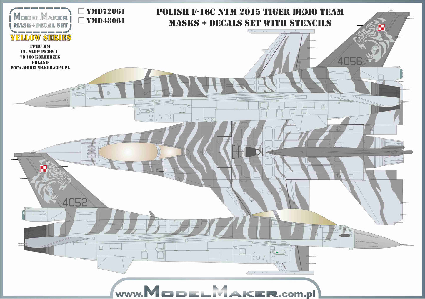 Model Maker Decals YMD72061 1:72 Polish  F-16C NTM 2015 - Tiger Demo Team- yellow masks + decals set with stencils