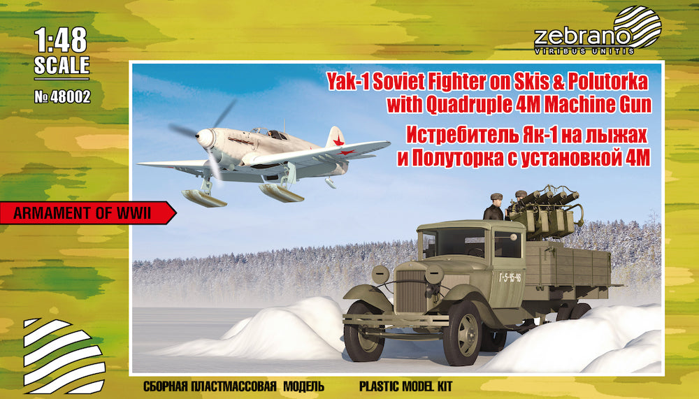 Zebrano 48002 1:48 Yak-1 on Skis & Polutorka lorry with Quadruple 4M Machine Gun