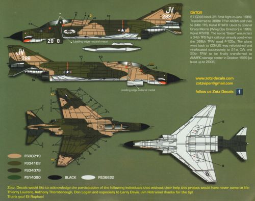 Zotz 48045 1:48 F-4E Phantom 388th TFW at Korat RTAB 1968 JJ and JV all with shark mouths Pt 1
