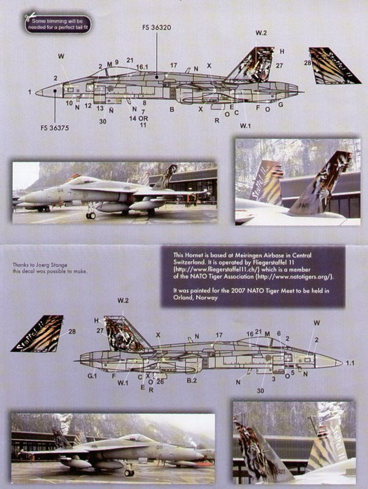 Zotz 72027 1:72  F/A-18C Hornet Fliegerstaffel 11 Swiss Air Force NATO Tiger Meet 2007