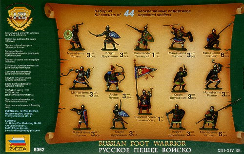 Zvezda 8062 1:72 Russian Foot Warriors 13-14th Century