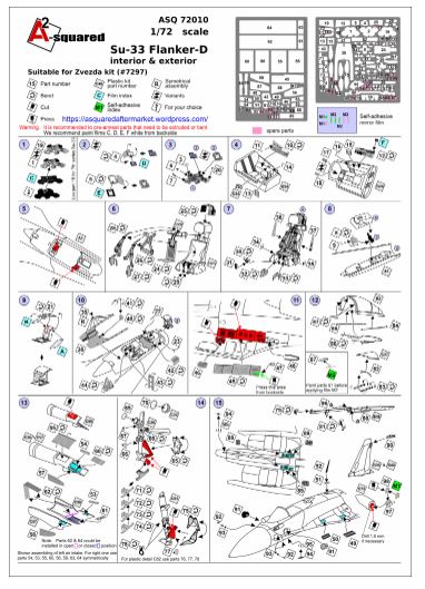 A-Squared AASQ72010 1:72 Sukhoi Su-33 Flanker-D Interior & Exterior Photo-Etched Set