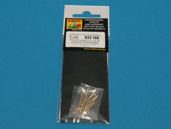 Aber A32108 1:32 Set of 6 Turned U.S. cal .50 (12,7mm) Browning M2 Barrels for North-American P-51D Mustang