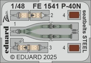 Eduard FE1541 1:48 Curtiss P-40N Warhawk Seatbelts STEEL