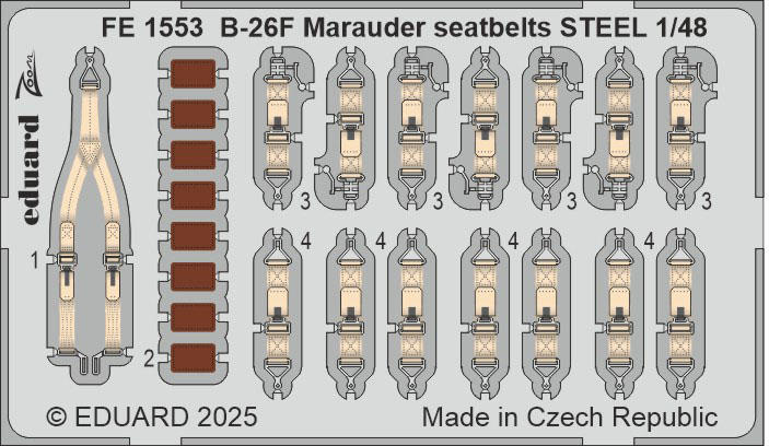 Eduard FE1553 1:48 Martin B-26F Marauder Seatbelts STEEL